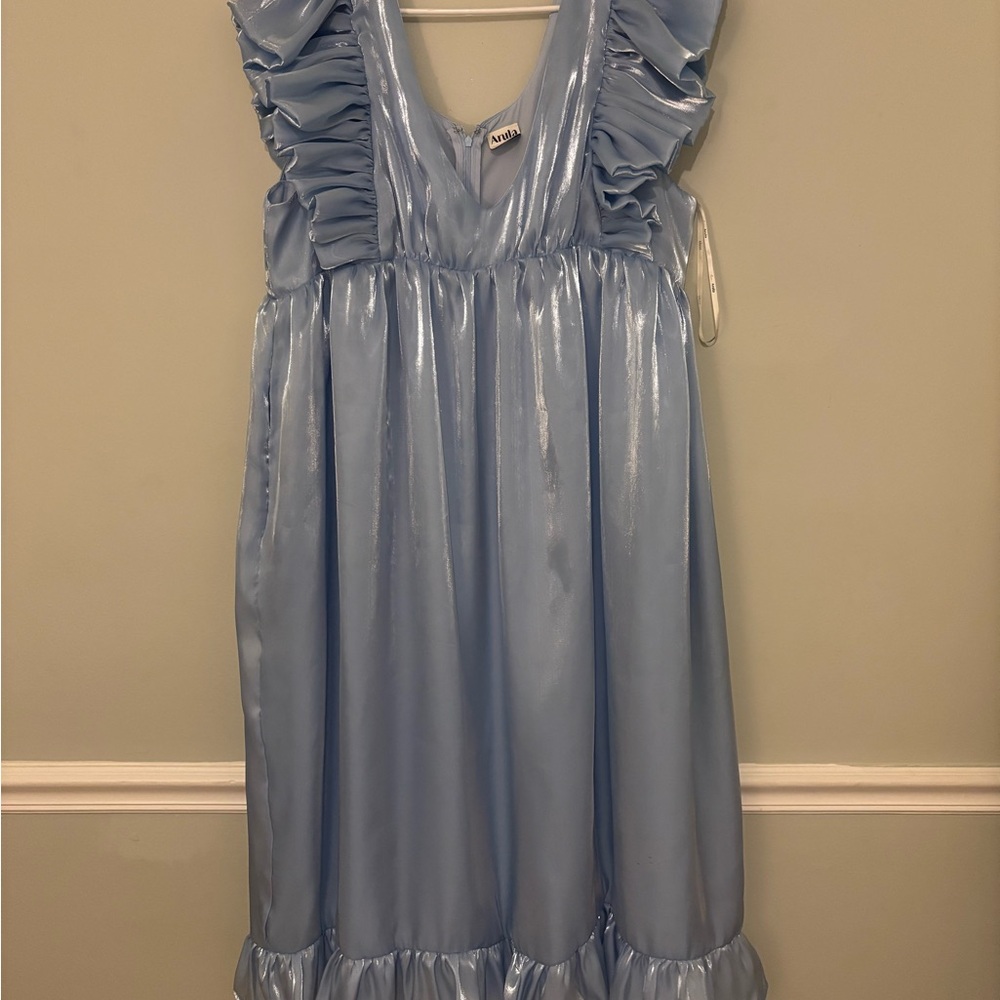 ARULA Shimmering Sky Blue Midi Dress - Picture 3 of 3